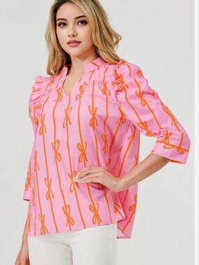 Pixi + Ivy 1/2 Sleeve Bow Blouse New With Tags
